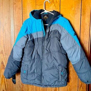 Pacific Trail Boys Hooded Puffer Jacket Coat Gray Blue Winter L 14/16